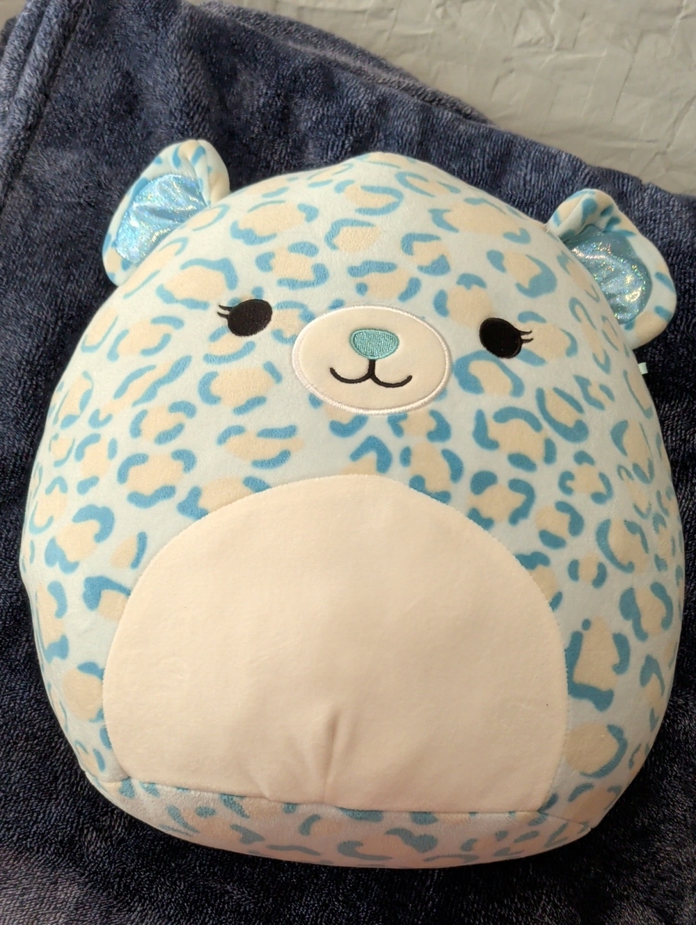 Squishmallows Blue and Cream Leopard Print Bear Pillow